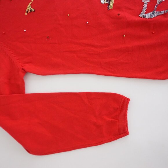 Quacker Factory Red Beaded High Heels Button Up Cardigan Sweater Retro Beaded L - Picture 7 of 10